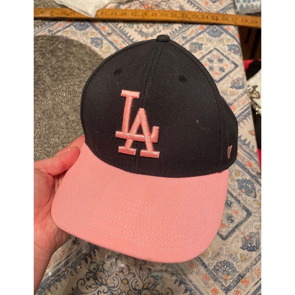 47 Brand Los Angeles Dodgers MLB Hat Black Pink LA Logo Adjustable Baseball Cap